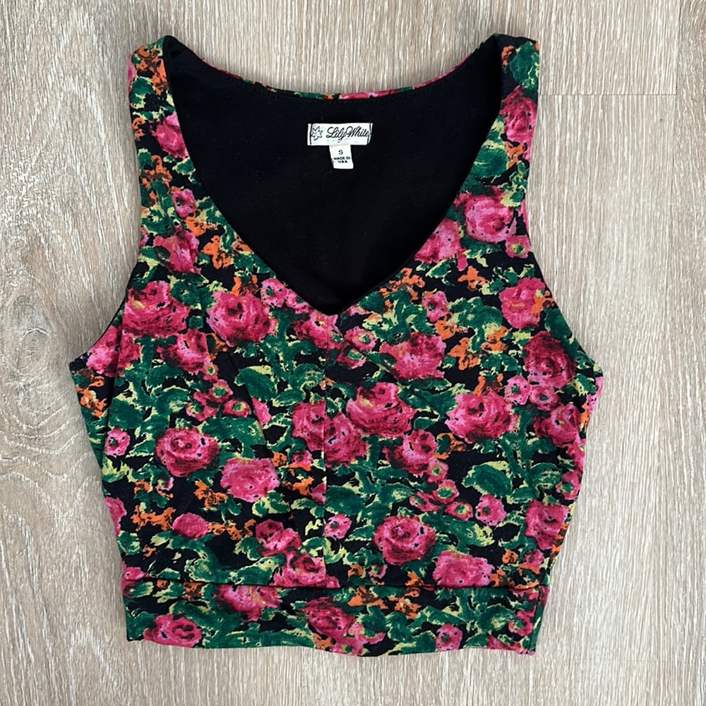 Lily White crop floral tank top